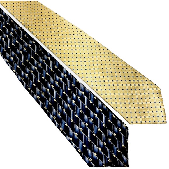 Pierre Cardin Other - Pierre Cardin 2 Ties Vintage Y2K Blue Gold Geometric Plaid Dot Abstract Preppy